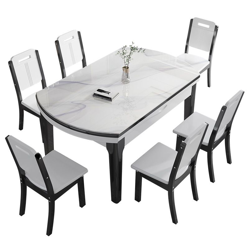 Glossy White Dining Table Set 1/7 Pieces Dinette Set with Chairs