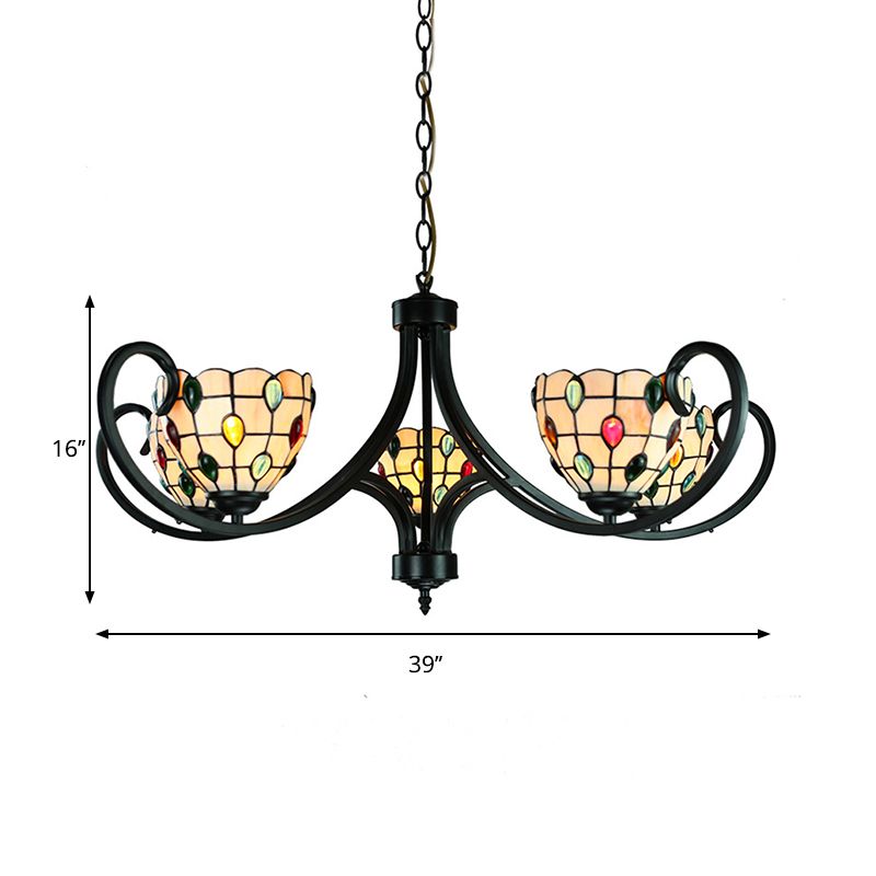 Illuminazione del lampadario in perline di Tiffany vetro colorato 5/6/8 luci a ciondolo interno in beige per soggiorno