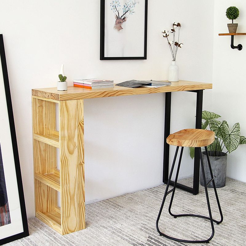 Modern 3-shelf Bar Table Rectangle Solid Wood Bistro Bar Table in Natural