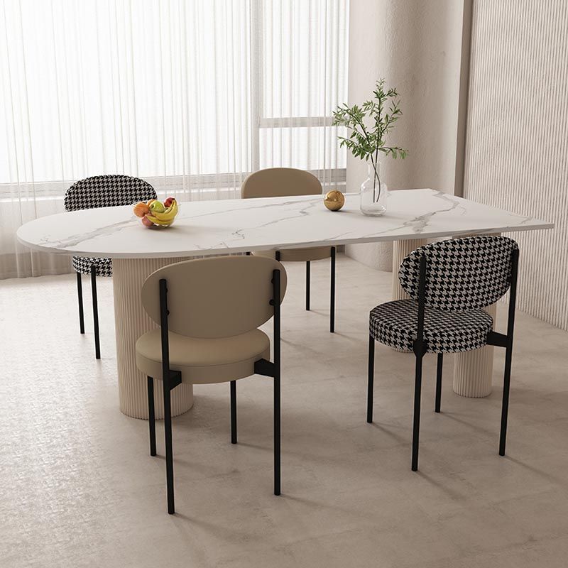 Freeform Sintered Stone Dining Table White or Black Tripod Solid Wood Base Furniture