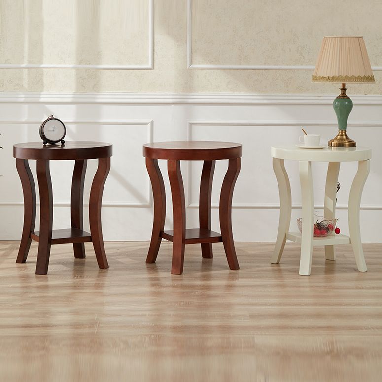 Traditional Round Wood Top Side Table 23.6"tall 4 Legs End Table with Shelf