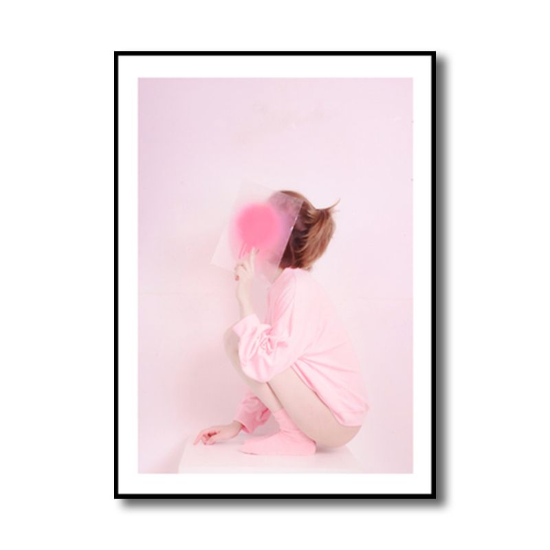Pink Girly Canvas Wall Art Textured Nordic Girls Bedroom Wall Decor, Multiple Sizes
