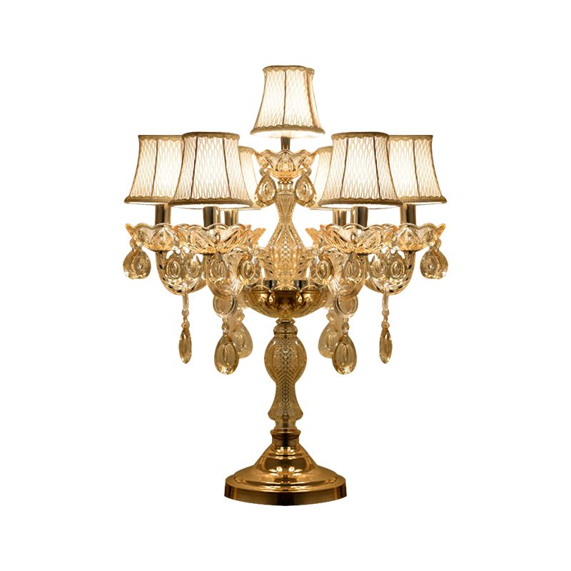 Gold 5/6/7 Bulbes Night Stand Lampe traditionnelle de table de chandelier à cristal clair
