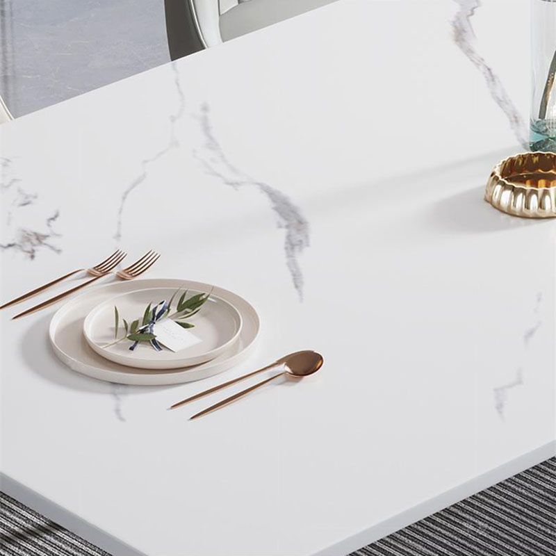 Stone Rectangle Industrial Table Standard Height Dining Table with 4 Legs