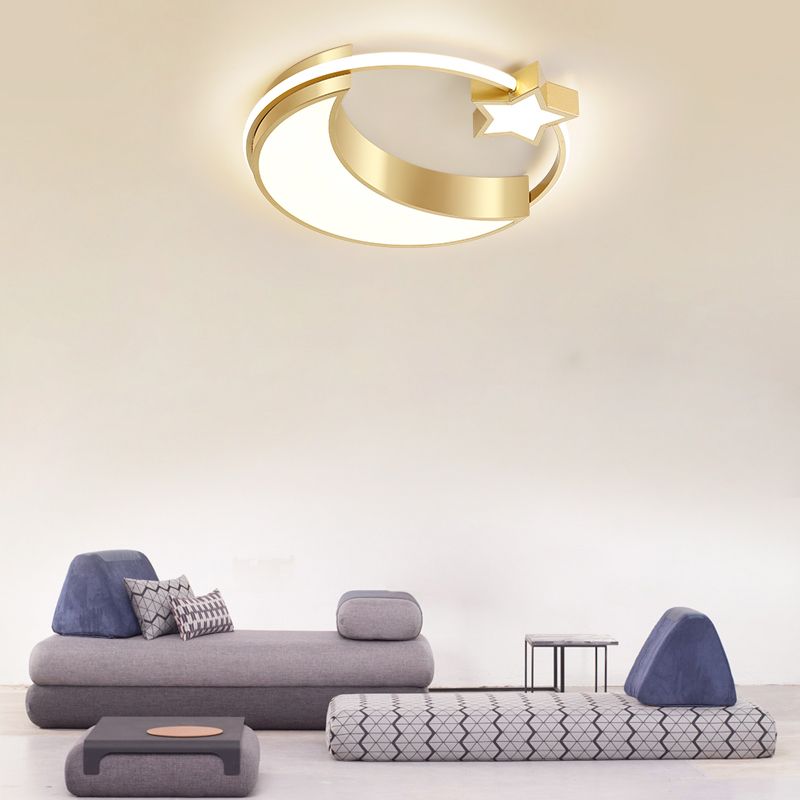 Golden Moon and Star LED Flush Mount Fixture Nordic Acrylic Ceiling Flush Mount Light for Nursery