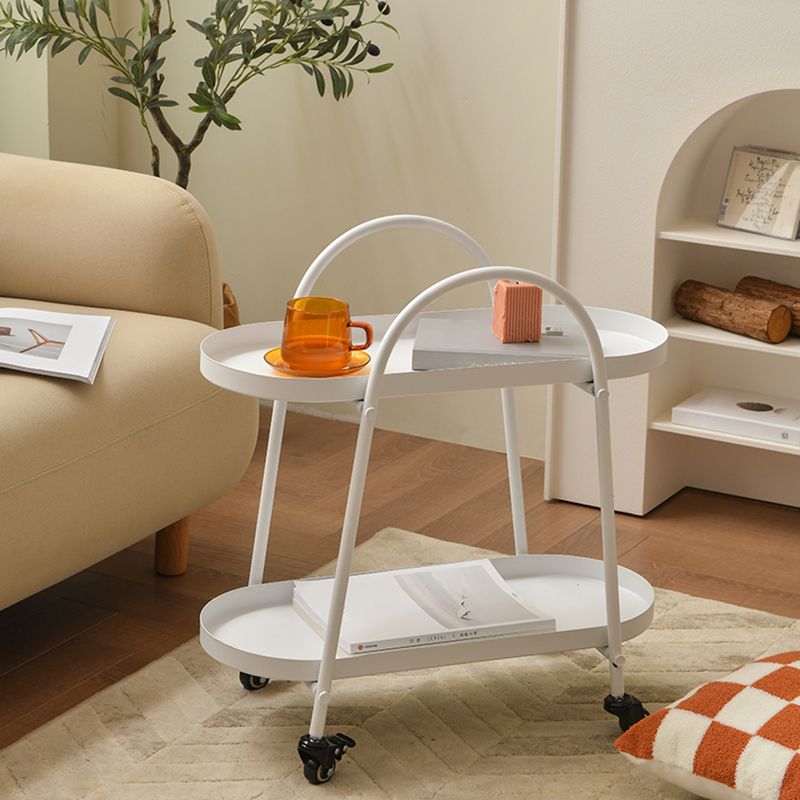 Contemporary Tray Top Double Tier End Table Oval End Slide Table with Storage