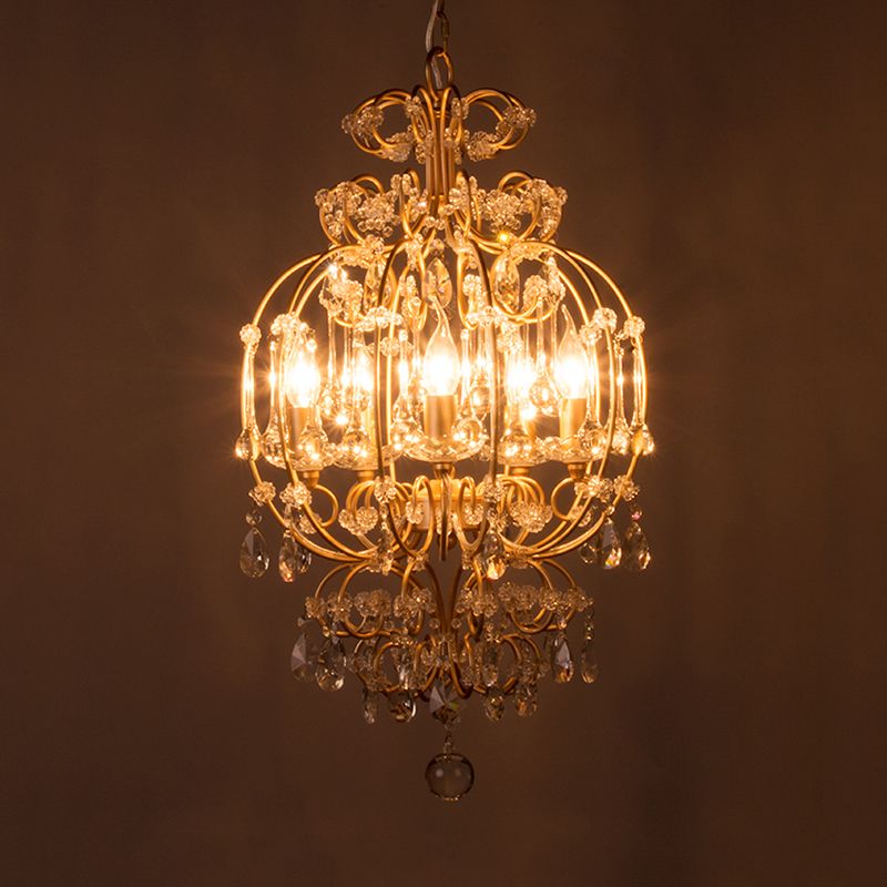 Chandelle de lustre en or cristal 5 lumières Éclairage d'éclairage de suspension de campagne pour chambre à coucher