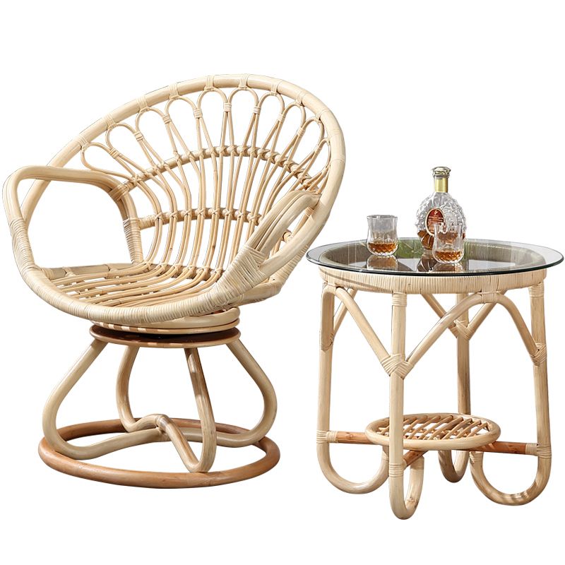 Contemporary Round Dining Table Set 1/3 Pcs Light Wood Finish Outdoor Dining Set