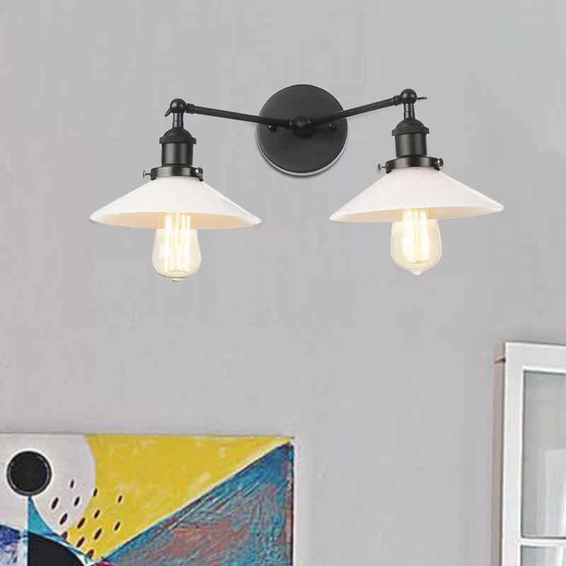 2 lichten wandhangende licht vintage kegel opaal glazen sconce verlichtingsarmatuur in brons/koper/messing