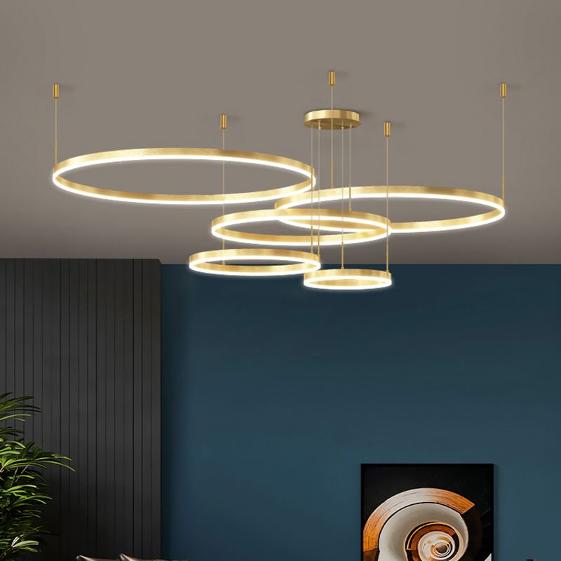 Modern Gold Chandelier Multiple Rings Hanging Ceiling Lights Metal Orb Chandelier