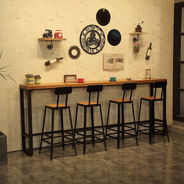 Solid Wood Bar Dinner Table Industrial Bar Dining Table with Black Base