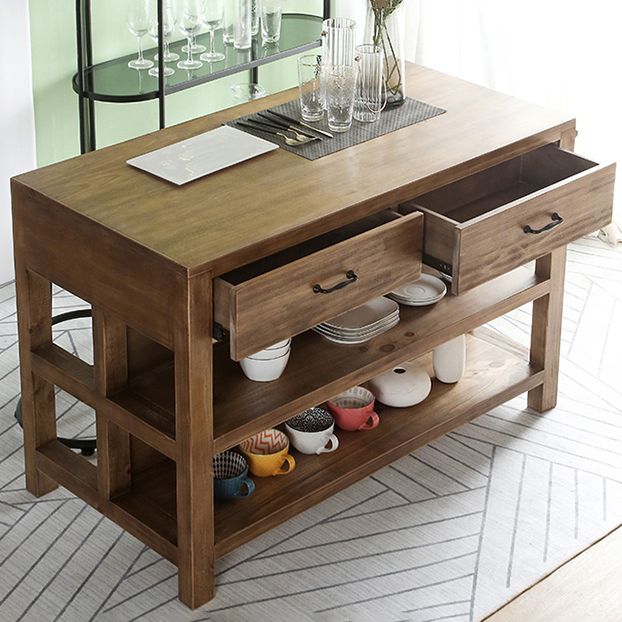 Traditional Stationary Kitchen Island Set Wood Rectangular Kitchen Island Set for Home Use