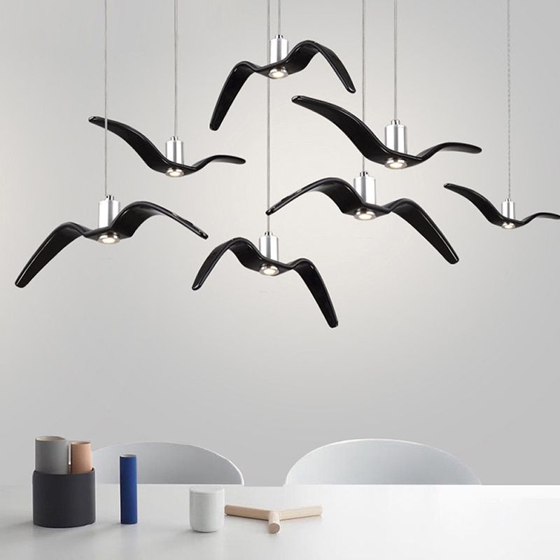 Resin Seagull Suspension Lighting Artistic Single-Bulb Pendant Ceiling Light for Restaurant