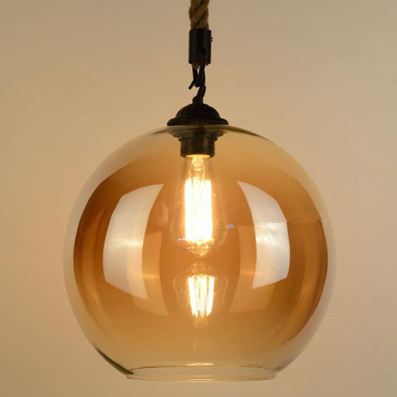 Amber 1 licht bolvormig glazen hanglamp industrieel eenvoudig touw restaurant hangende lamp