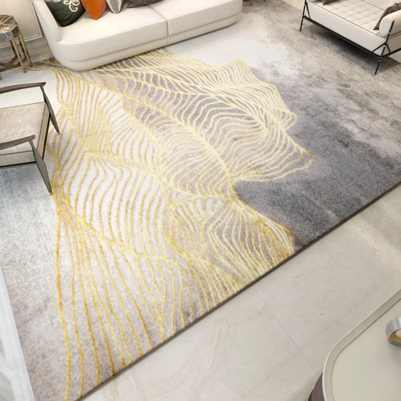 Grey Modern Rug Polyester Abstract Pattern Area Carpet Stain Resistant Area Rug for Home Decor