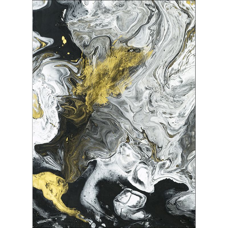 Modern Living Room Rug in White and Black Abstract Paint Pattern Rug Polyester Washable Area Rug