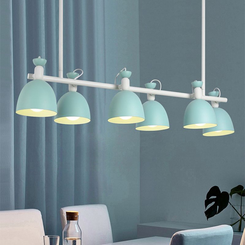 Macaron Bell Island Pendant Iron 4/6 Bulbs Dining Room Swivelable Hanging Lamp Fixture in Grey/Blue/Green