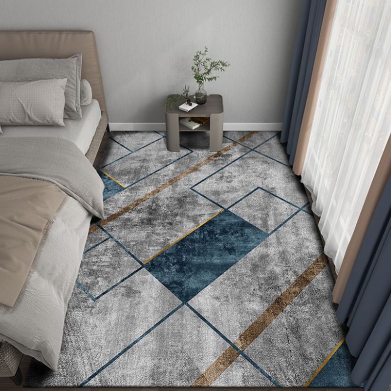 Blue Abstract Graphic Rug Polyester Modern Rug Washable Rug for Home Decor