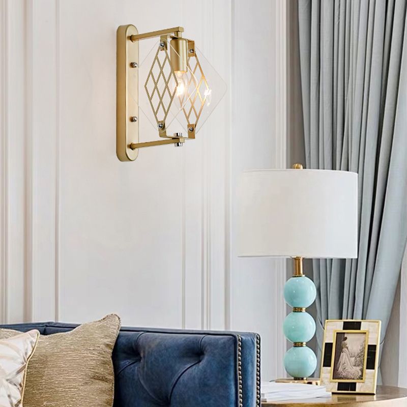 Candle Sconce Light Traditionary Metal 1 Bulb Brass Wall Mounted Lamp with Prismatic Clear Glass Design