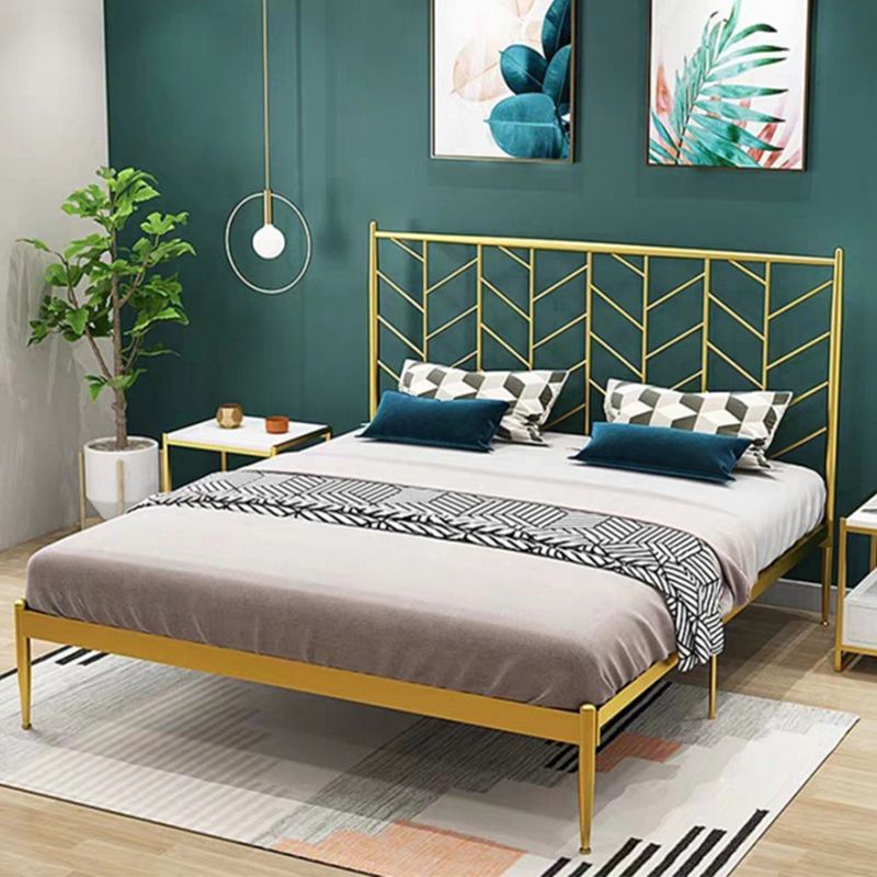 Glam Open-Frame Bed with Iron Rectangle Headboard and Legs Bed