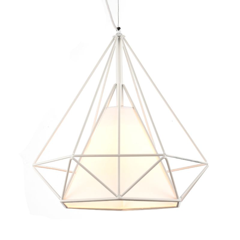 1 Head Wire Frame Hanging Pendant Light with Fabric Shade Loft White Metal Ceiling Lighting for Coffee Shop
