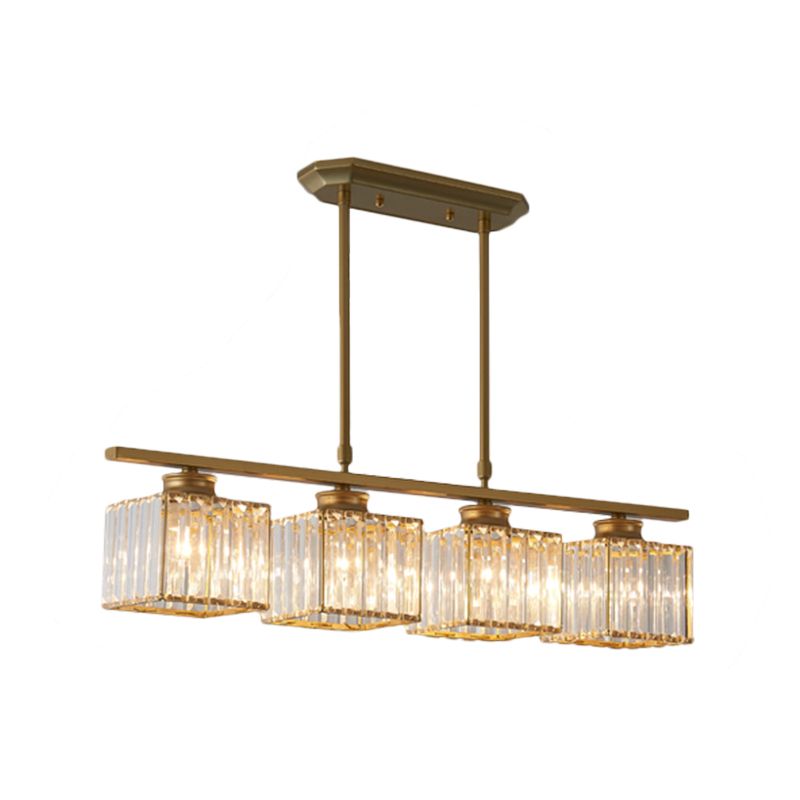 3/4 Lights Square Hanging Ceiling Light Modernism Clear Crystal Dining Room Lighting in Black/Gold