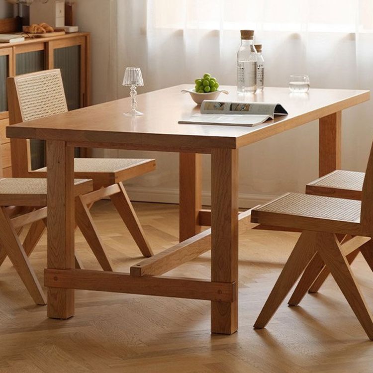 Modern Rectangle Dining Table Solid Wood Dinner Table with Trestle Base