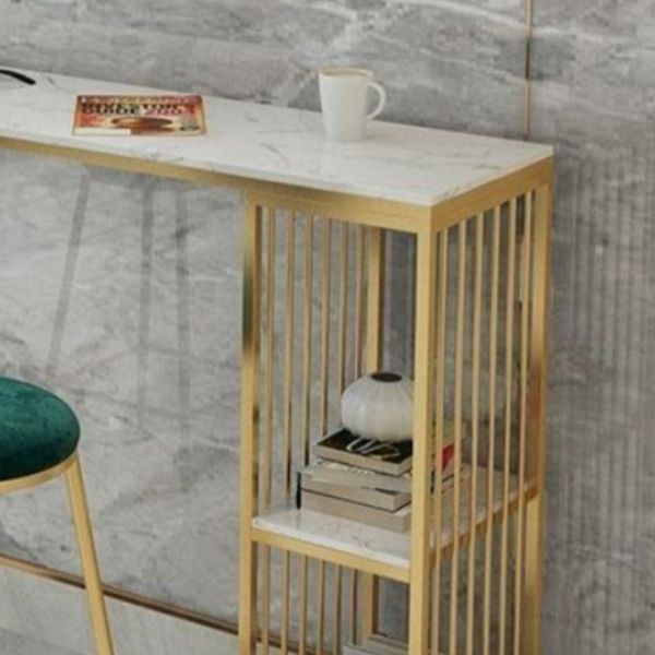 Glam Faux Marble Bar Height Table Rectangle Bar Dining Table with Storage