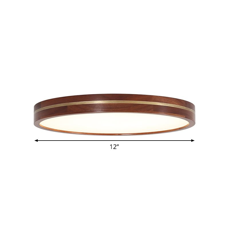 15"/19"/23.5" W Wood Round Flush Mount Contemporary LED Brown Close to Ceiling Lamp with Inner Acrylic Shade