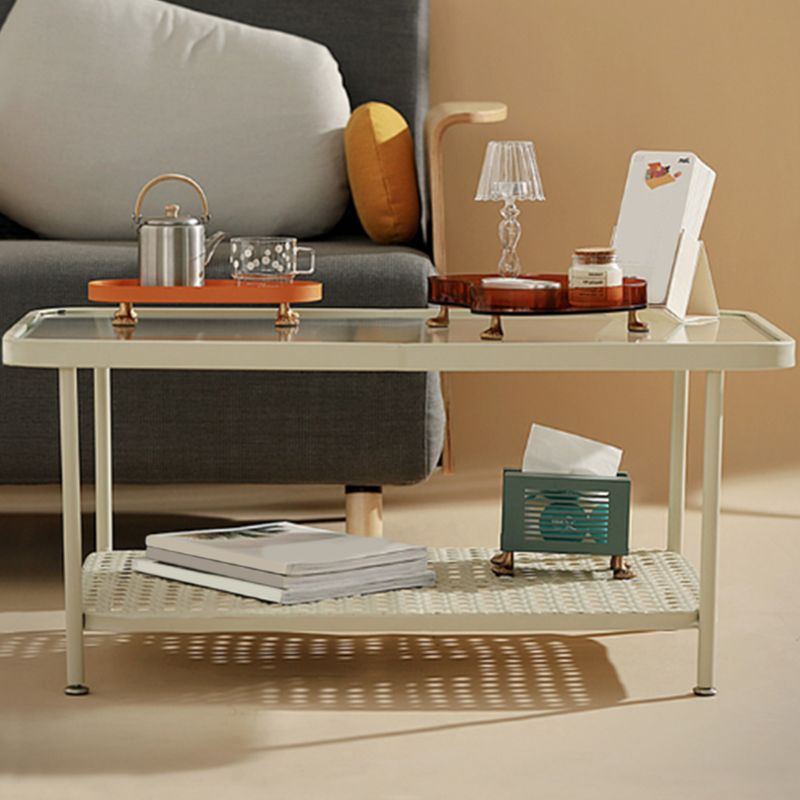 Four Legs Glass Coffee Table Shelf Included Geometric Single Cocktail Table