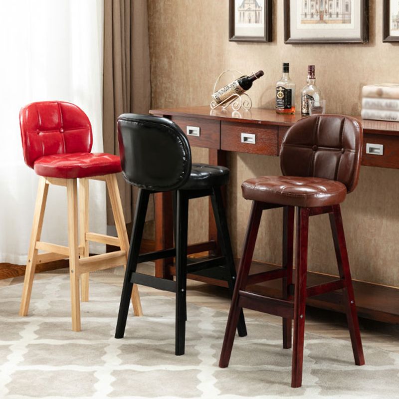 Modern Backrest Armless Counter Stool Wood Bar Stool with Pedal and Cushion
