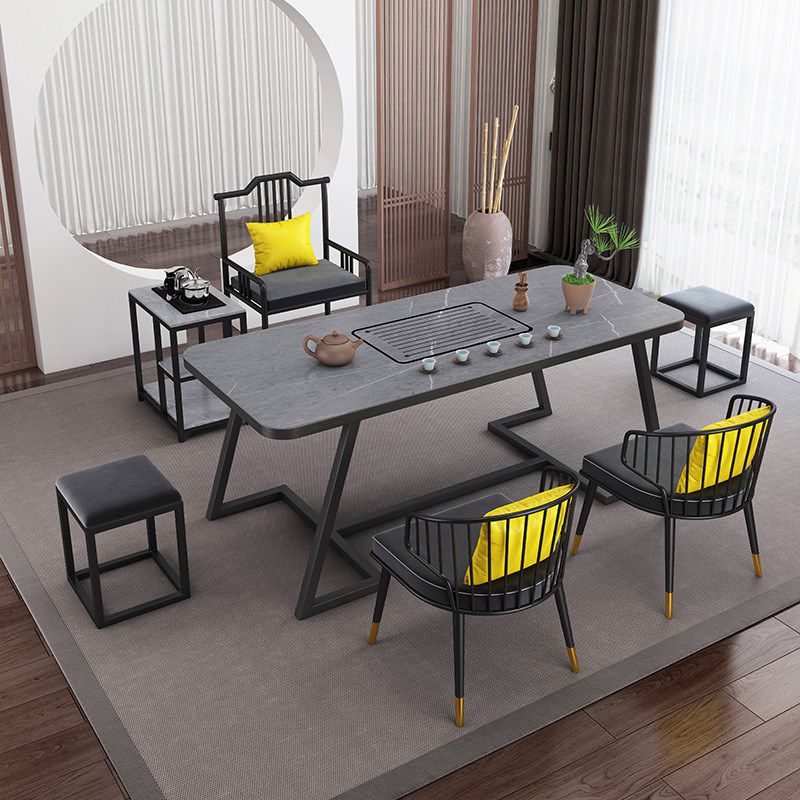Metal and Stone Table Glam Style Family Rectangular Dining Table