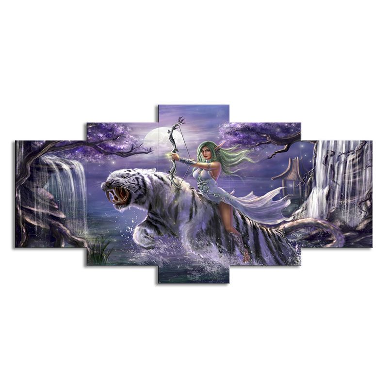 Kid Animal Game Character Canvas Purple Teenage Bedroom Wall Art, Multi-Piece