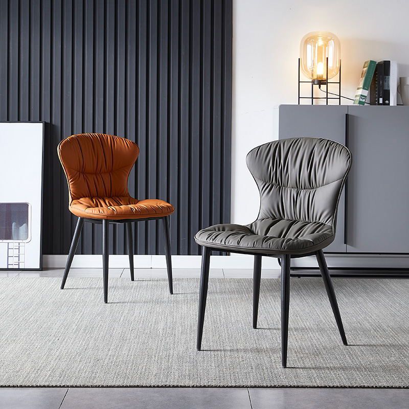 Faux Leather Dining Chair Wingback Armless Chair with Black Legs