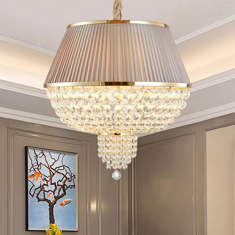 5 lumières Lumières de plafond en dôme simple style bleu / gris Crystal Strand Pendant Light