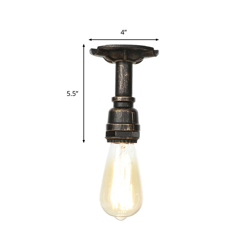 Vintage Pipe Ceiling Mounted Fixture 1 Light Metallic Semi Flush in Aged Silver/Antique Brass/Antique Bronze for Kitchen