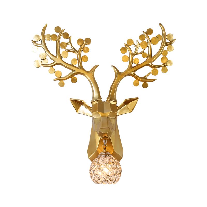 Golden Elk Sconce Lighting 1 Light Lodge Style Resin Wall Lamp with Domed Crystal Shade for Living Room, 15"/22.5" W