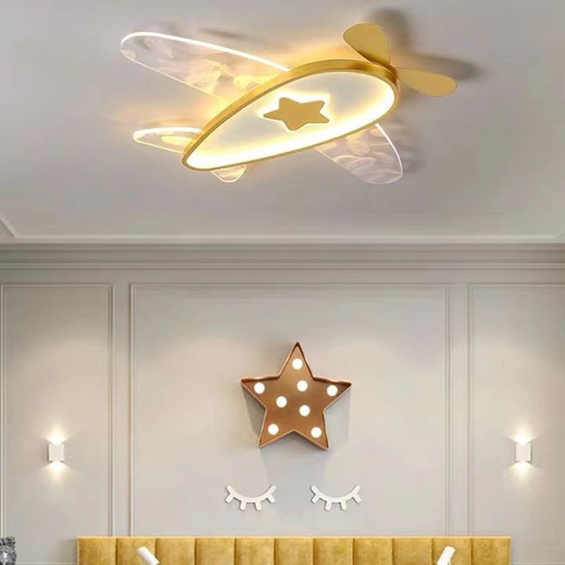Modern Artistic LED Ceiling Fixture Wrought Iron Feather Flush Mount with Acrylic Shade
