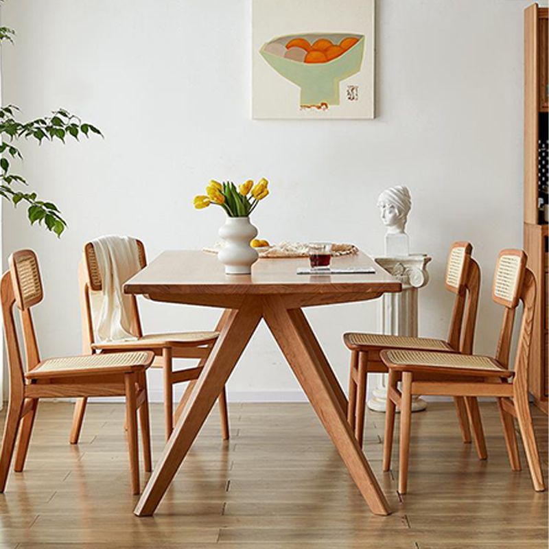 Rectangle Double Base Dining Table Medieval Modern Style Wood Table for Kitchen