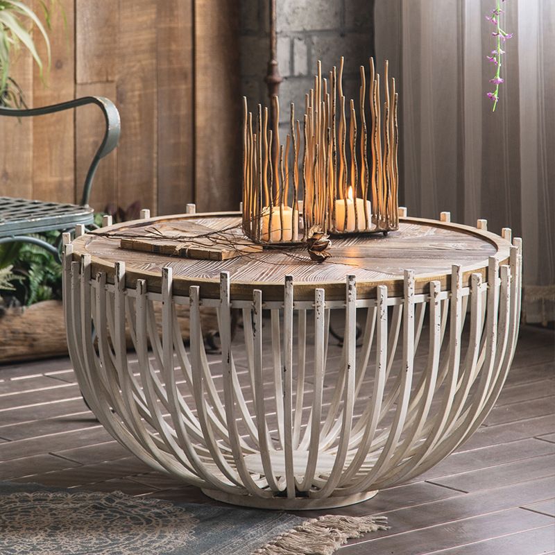 Rustic Solid Wood End Table Round Accent Side Table in Distressed Finish