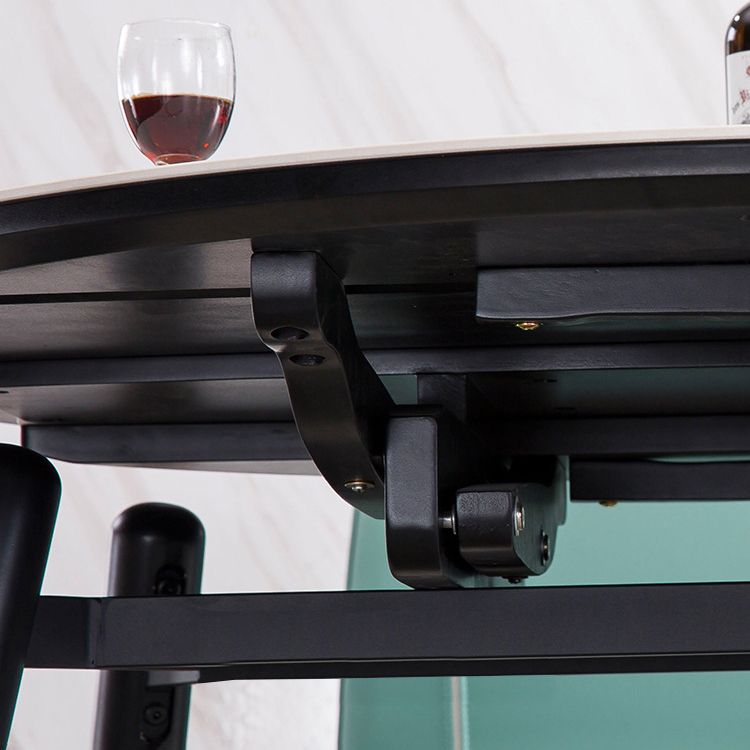 Simplicity Round Dining Room Table Sintered Stone Table with 4 Black Legs