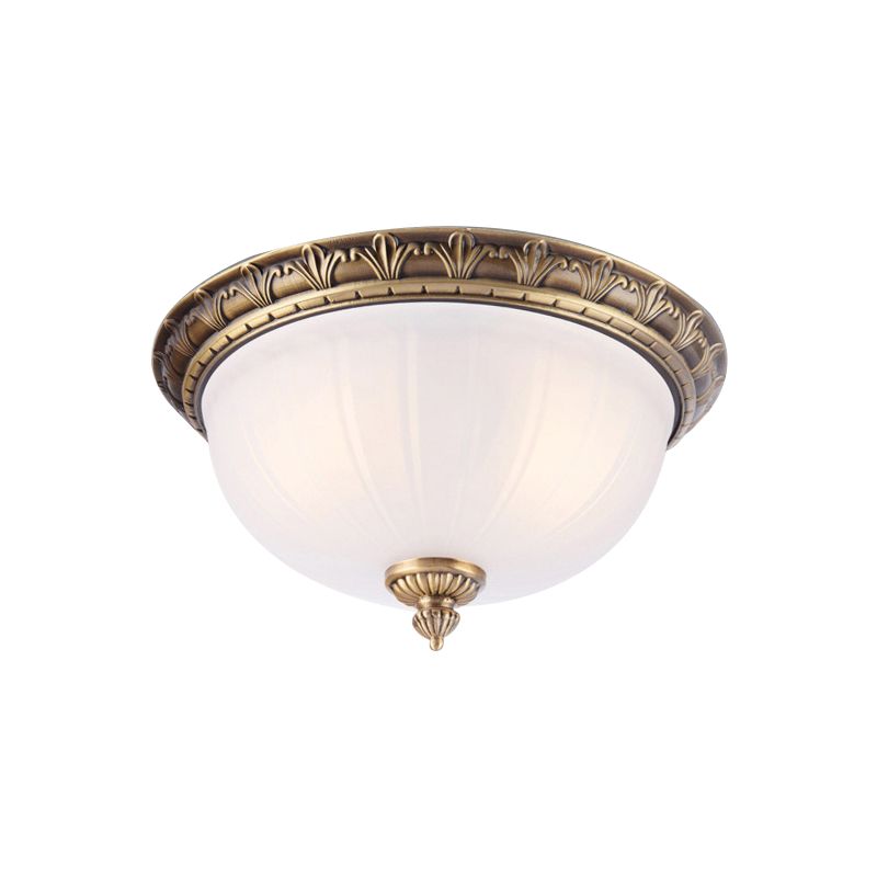 2/3/4 Hoofden Domed Plafond Flush Colonial Style Messing Finish Wit Frosted Glas Flush Mount Licht, 12"/16"/19.5" Breed