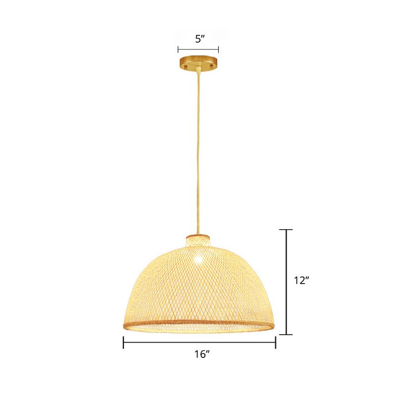 Handmade Bamboo Suspension Lighting Minimalist 1 Head Wood Pendant Ceiling Light for Tea Room