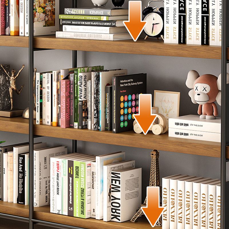 Contemporary Metal Open Back Bookshelf Solid Wood Bookcase for Office