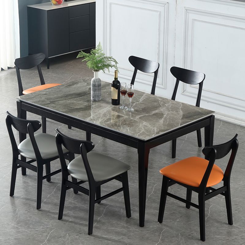 Rectangle 4 Legs Modern Dining Table Grey Tone Fixed Table of Sintered Stone