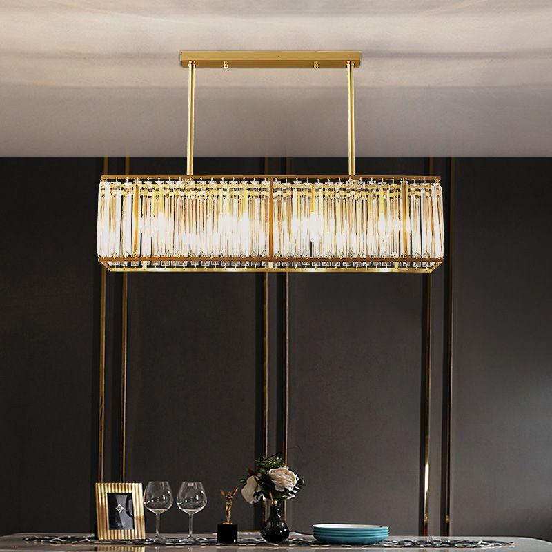 Luce a sospensione dell'isola a LED in oro in rame nella moderna lampada appesa al cristallo rettangolare per sala da pranzo