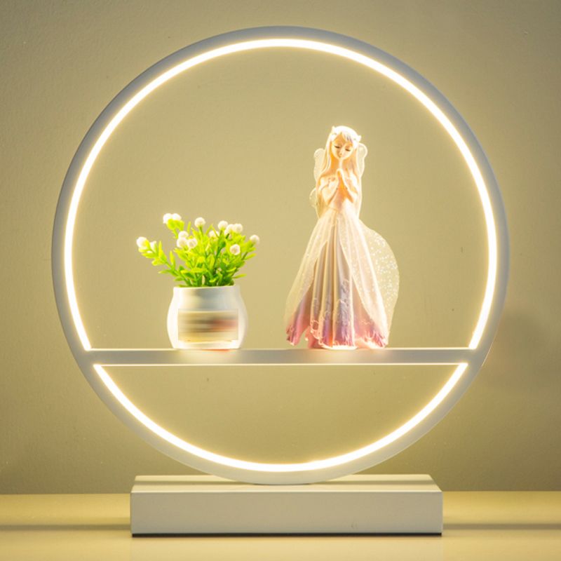 1 Light Circle Nightstand Lamp Modernism Metal Nightstand Lamps in White