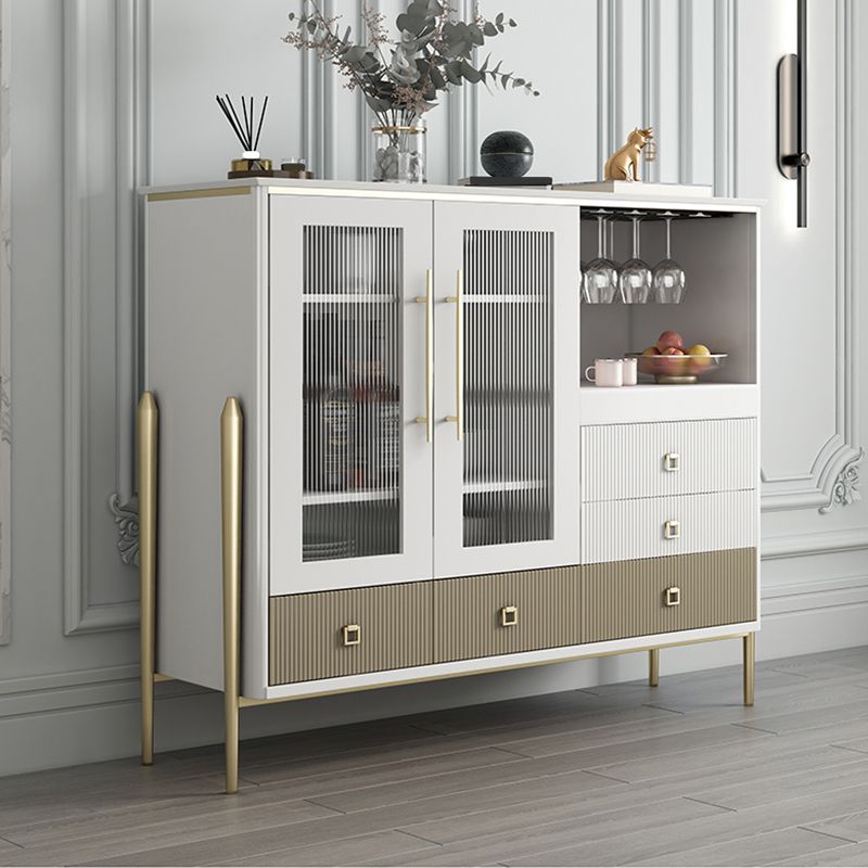 Solid Wood China Cabinet Modern Glass Doors Dining Hutch with Drawers