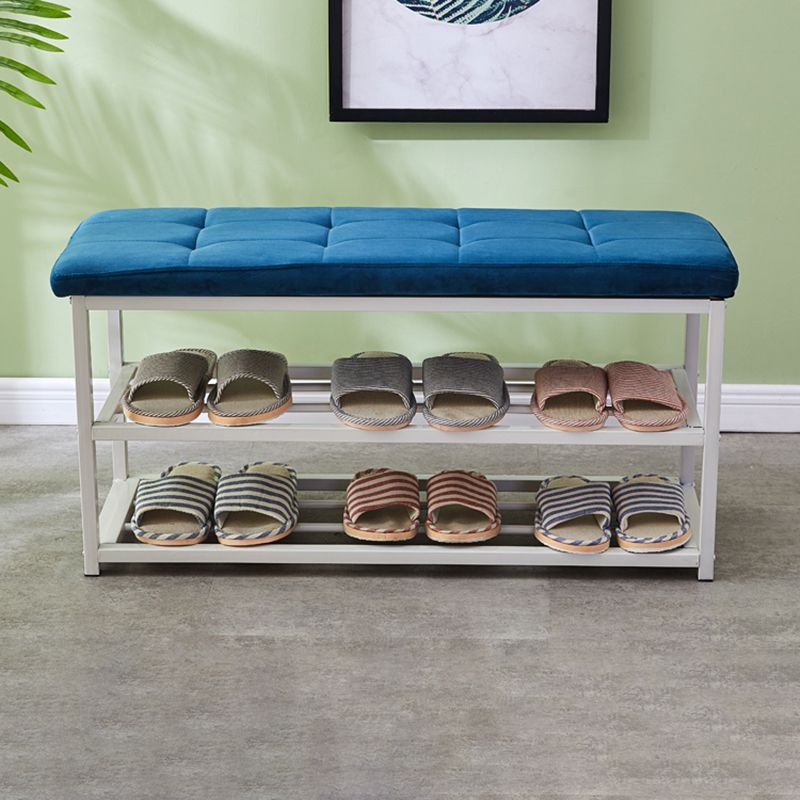 Contemporary Ottoman Faux Leather Upholstered Tufted Rectangle Ottoman with Bottom Rack