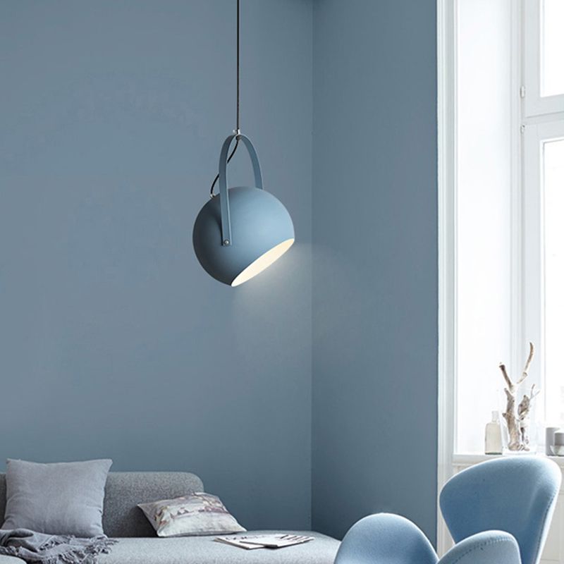 Macaron Dome Pendant Spotlight Metal 1 Head Restaurant Hanging Light Fixture with Arched Handle